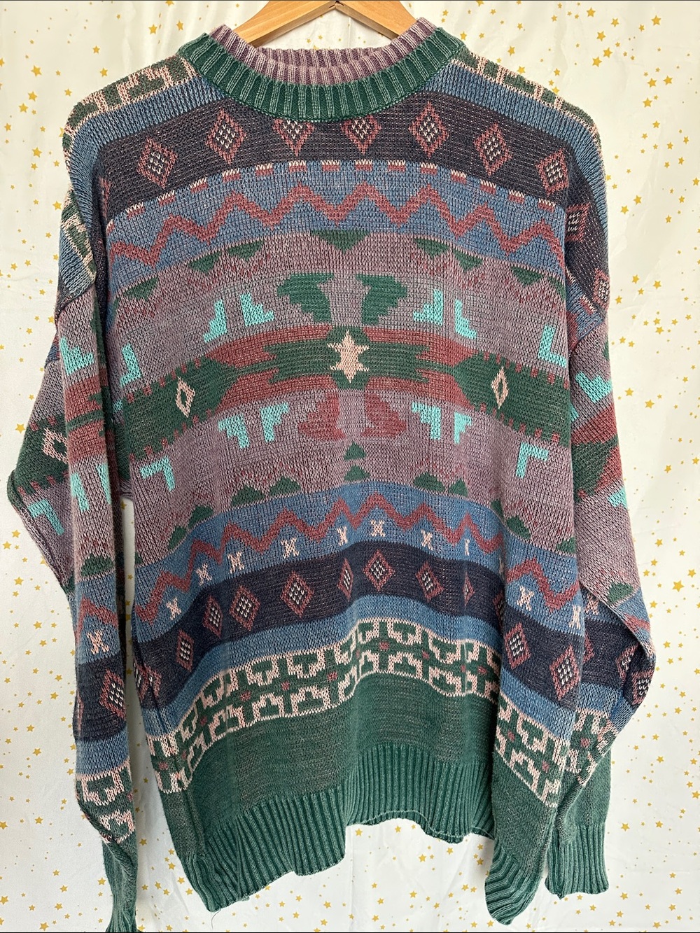 Men's Multicolor Geometric Crewneck Sweater - Green & Blue